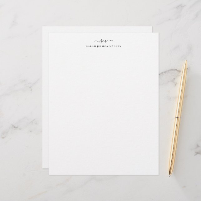 Modern Two Monogram Initial Girly Script Swash Custom Letterhead (Front/Back In Situ)