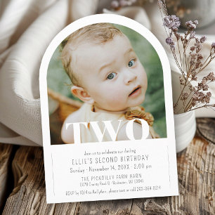 Modern TWO Photo Arch Girl Boy 2nd Birthday Party Invitation