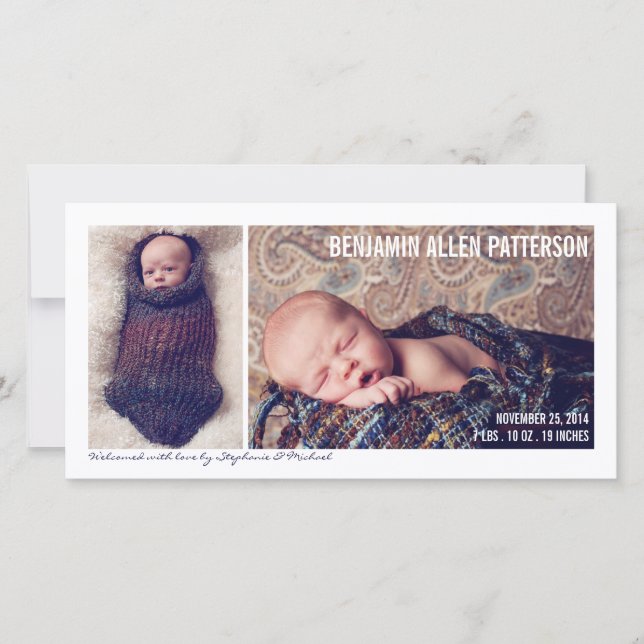 Modern Two Photo Baby Boy Birth Announcement (Front)