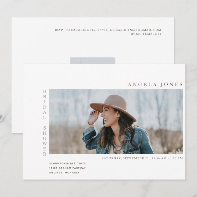 Modern Two Photo Bridal White Invitation (Front/Back)