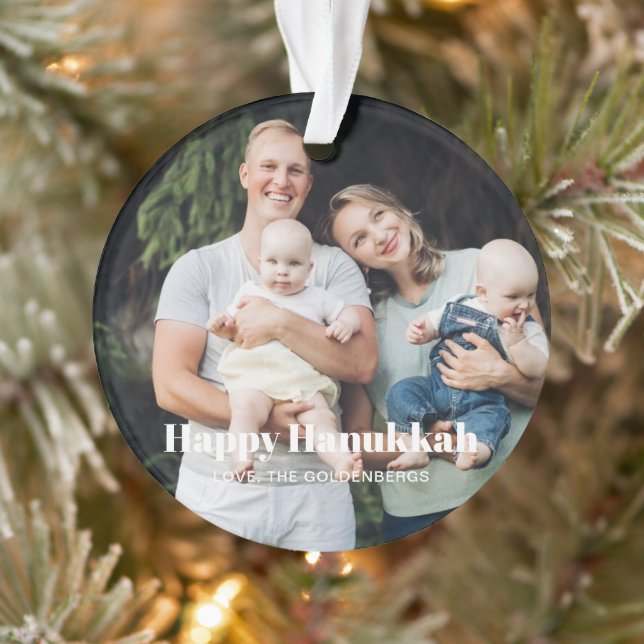 Modern two photo double sided custom text Hanukkah Ornament (Tree)