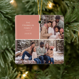 Modern Two Photo Family Christmas Ceramic Ornament