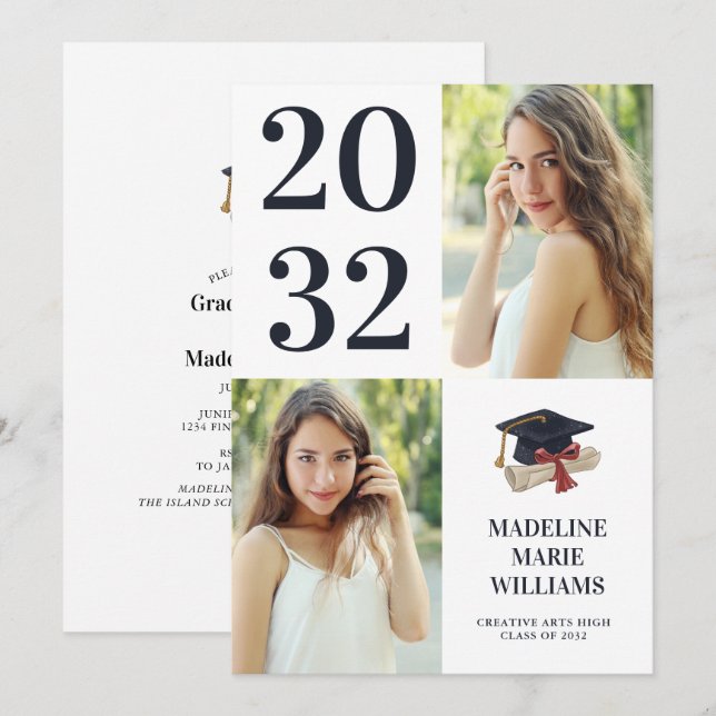 Modern Two Photo Graduation Party Invitation (Front/Back)