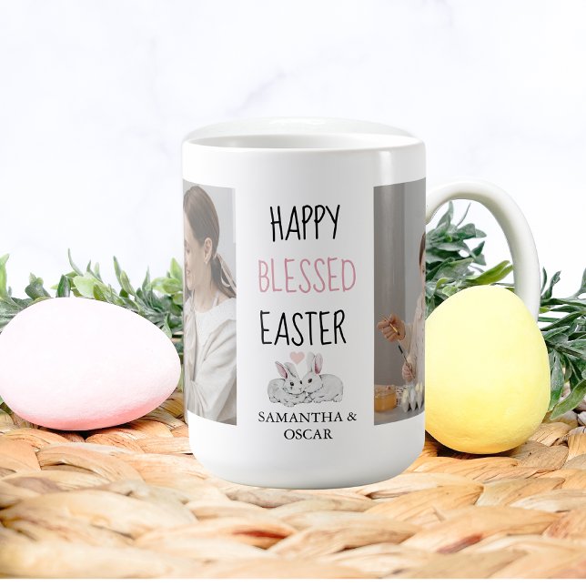 Modern Two Photo | Happy Blessed Easter | Bunny Coffee Mug (Creator Uploaded)