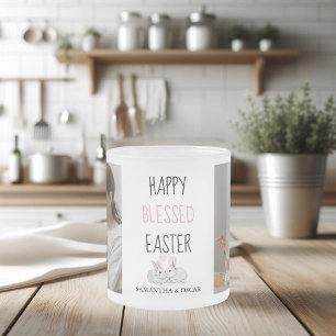 Modern Two Photo   Happy Blessed Easter   Bunny Frosted Glass Coffee Mug