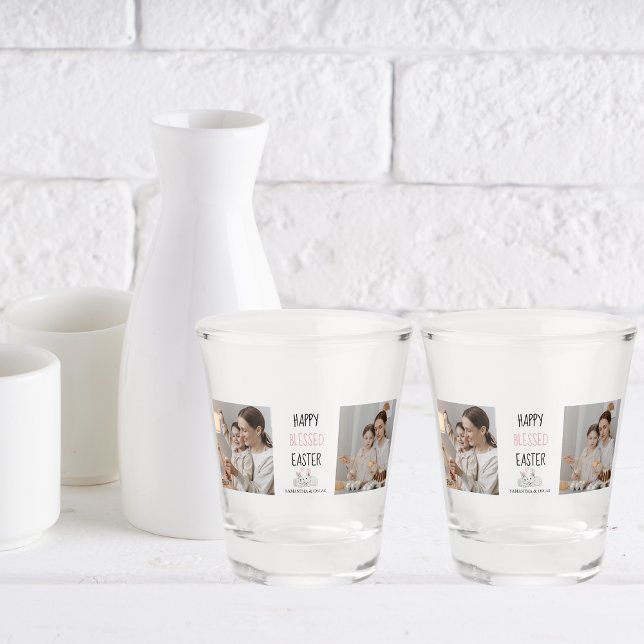 Modern Two Photo | Happy Blessed Easter | Bunny Shot Glass (Creator Uploaded)