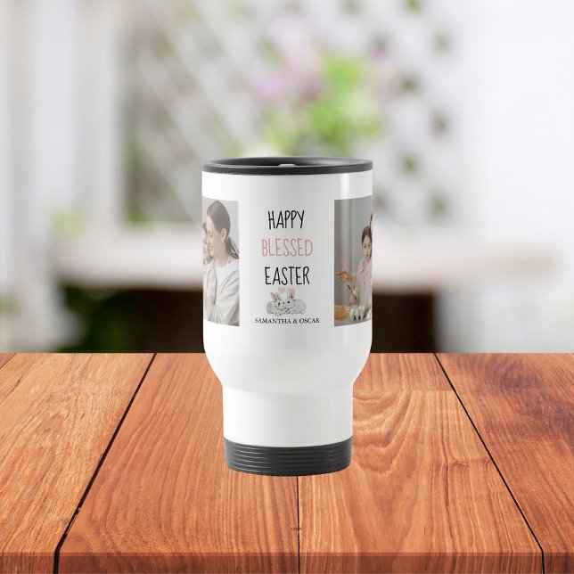 Modern Two Photo | Happy Blessed Easter | Bunny   Travel Mug (Creator Uploaded)