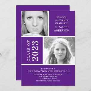 Modern Two Photo Purple Graduation Invitation