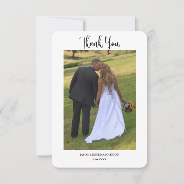 Modern Two Photo Simple Message Wedding Thank You Card (Front)