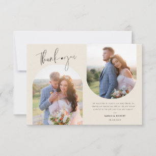 Modern two photo wedding thank you card