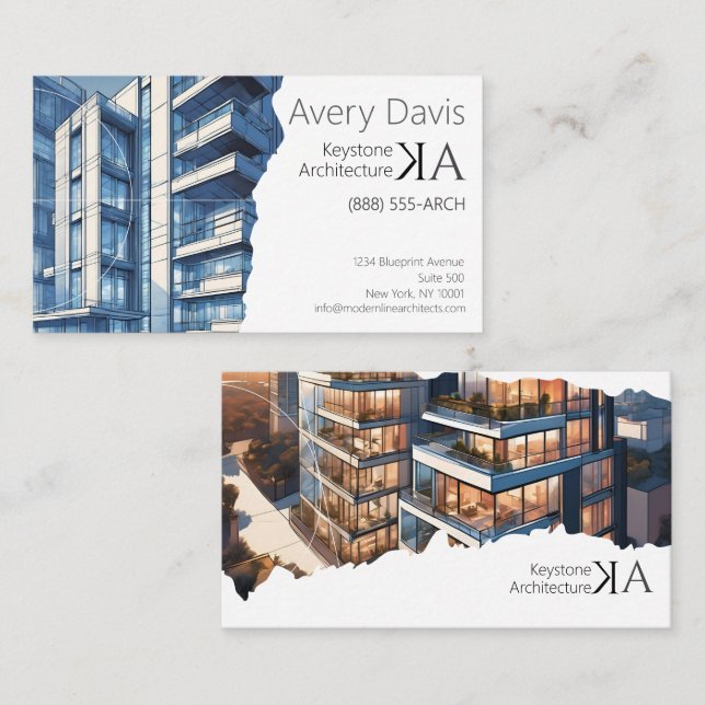 Modern Two Sided Architect Custom Building Photos Business Card (Front/Back)