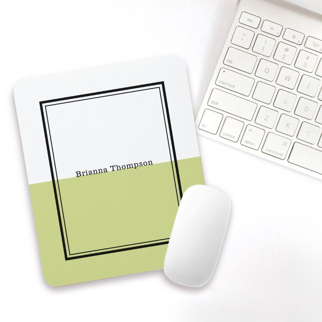 Modern Two Tone Colour Block Lime Green Mouse Mat (Personalize with name or other desired text.)