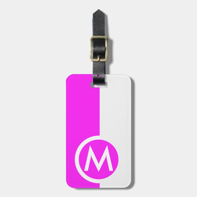 Modern Two Tone Pink Monogrammed Luggage Tag (Front Vertical)