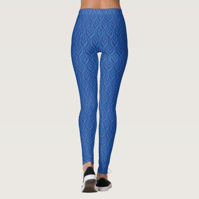 Modern two toned blue graphic patterned leggings (Back)