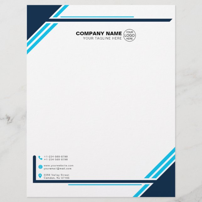 Modern two tones of Blue Geometric Custom Letterhead (Front)