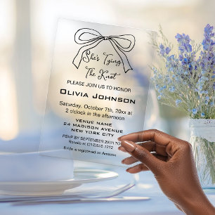 Modern Tying the Knot Black Bow Bridal Shower Acrylic Invitations