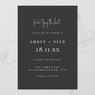 Modern Tying the Knot Wedding Black Matte Script Invitation