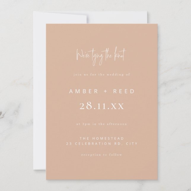 Modern Tying the Knot Wedding Blush Pink Script Invitation (Front)