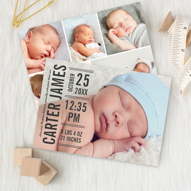 Modern Type Baby Boy Photo Grey Text Announcement (Creator Uploaded)