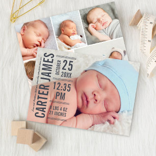 Modern Type Baby Boy Photo Slate Grey Text Announcement