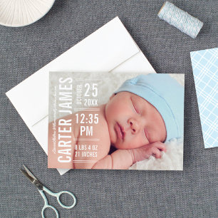 Modern Type Baby Boy Photo White Text Birth Announcement