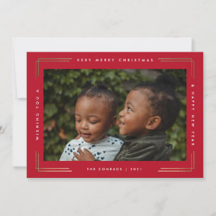 Modern Type Gold Frame Photo Christmas Holiday Card