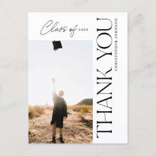 Modern Type Graduation Thank You Photo Black Postcard