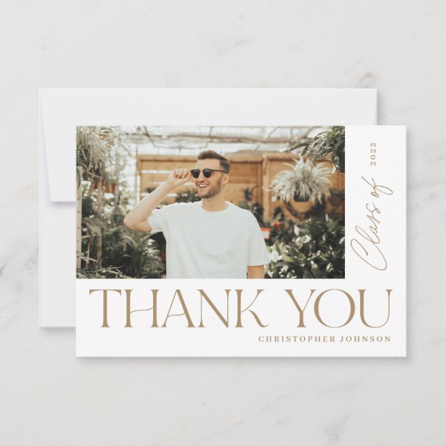 Modern Type Graduation Thank You Photo Gold Card (Front)
