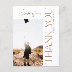 Modern Type Graduation Thank You Photo Gold Postcard