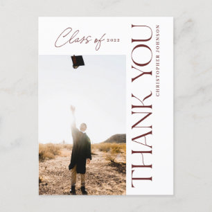 Modern Type Graduation Thank You Photo Maroon Postcard