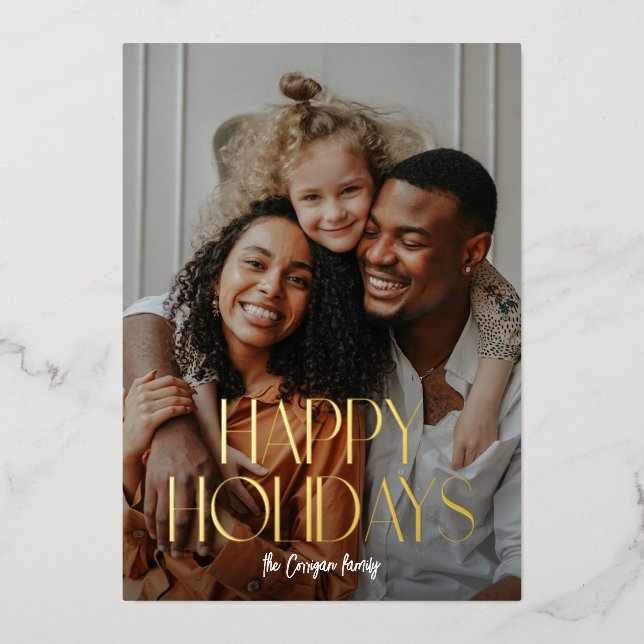 Modern Type Happy Holidays Photo Foil Holiday Card (Front)