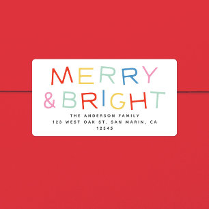 Modern Type Holiday Merry & Bright Return Address Label