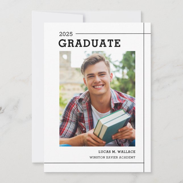 Modern Type Minimal Photo Graduation Party Invitation (Front)
