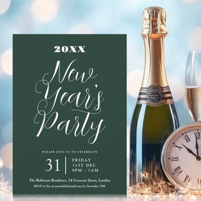 MODERN TYPE New Years Eve Party Green Invitation (MODERN TYPE New Years Eve Party Green Invitation)
