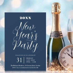MODERN TYPE New Years Eve Party Navy Blue  Invitation