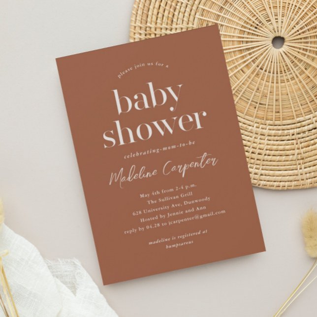 Modern Type Terracotta Boho Baby Shower Invitation (Simple type terracotta boho baby shower invitation.)