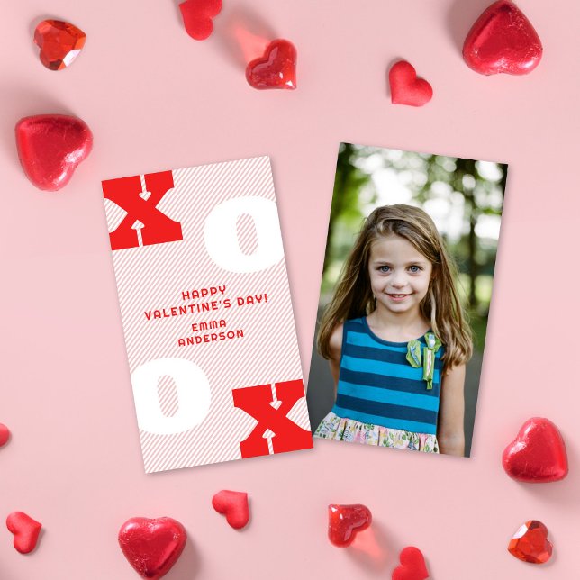 Modern Type XOXO Pink Valentine's Classroom Photo Card (Creator Uploaded)