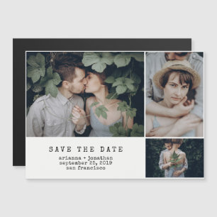 Modern Typewriter   3 Photo Save the Date Magnetic Invitation