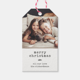 Modern Typewriter   Holiday Photo Black Gingham Gift Tags