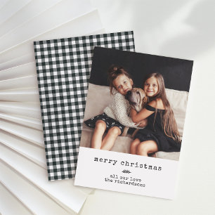 Modern Typewriter   Holiday Photo on Black Gingham Card