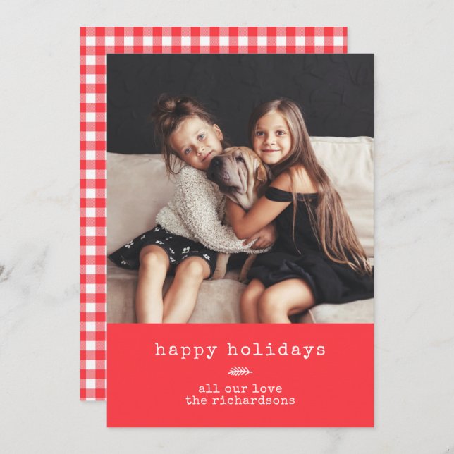Modern Typewriter | Holiday Photo on Red Gingham (Front/Back)