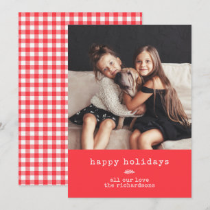 Modern Typewriter   Holiday Photo on Red Gingham Card