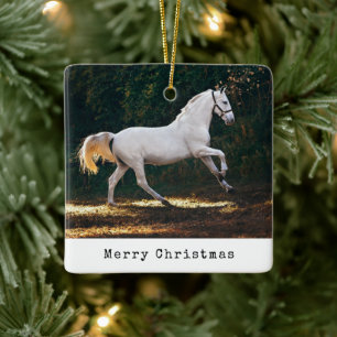 Modern Typewriter Horse Photo Equestrian Christmas Ceramic Ornament