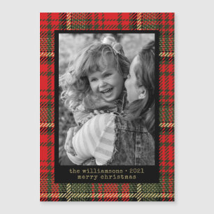 Modern Typewriter Red and Gold Plaid Photo Holiday