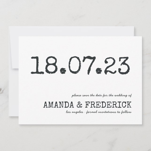Modern Typewriter Typography Wedding Save the Date (Front)
