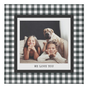 Modern Typewriter   Your Photo on Black Gingham Faux Canvas Print