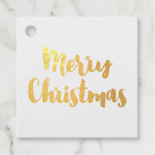 Modern typograhy Merry Christmas real gold foil Favour Tags