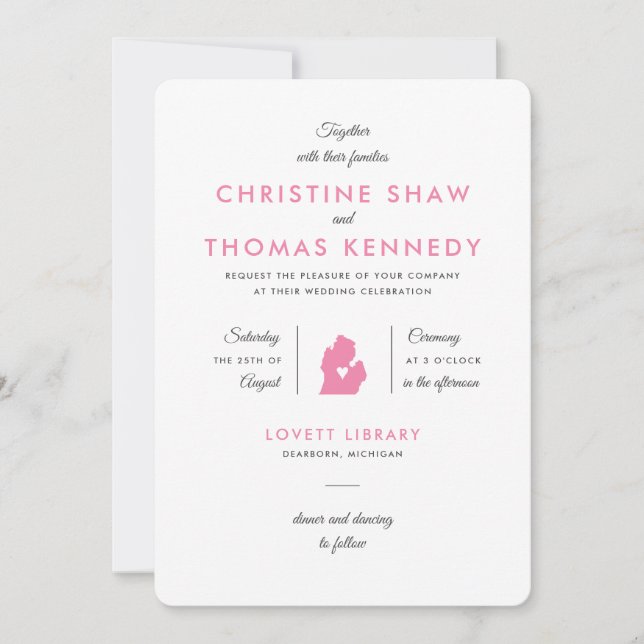 Modern Typographic Invitation for Michigan Wedding (Front)
