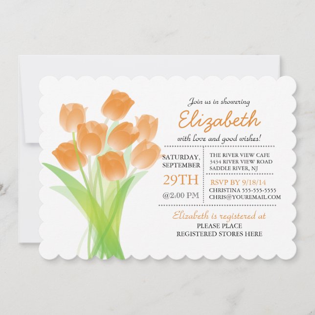 Modern Typographic Orange Tulip Bridal Shower Invitation (Front)