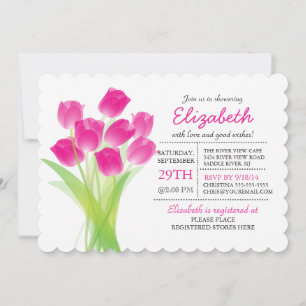 Modern typographic Pink Tulip Bridal Shower Invitation